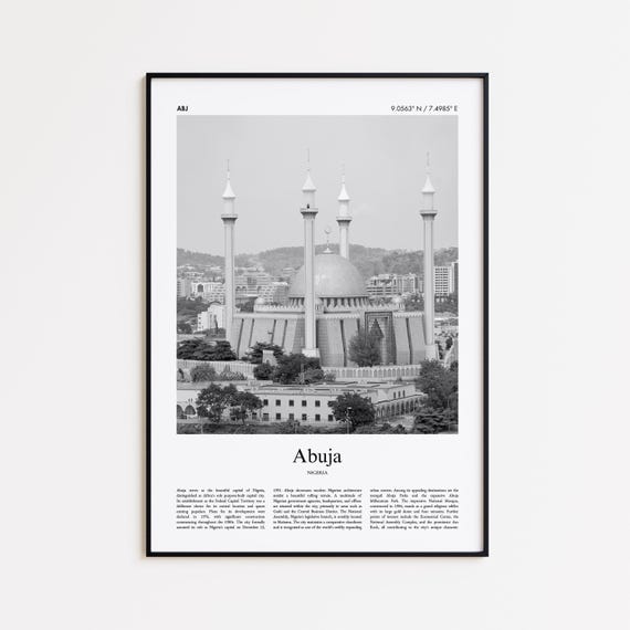 Abuja Black And White Print Photo Poster Travel Gift Nigeria Wall Art Minimal Home Decor