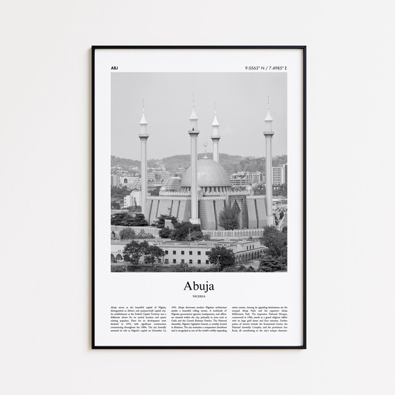 Abuja Nigeria National Mosque Dome Black and White Travel Poster
