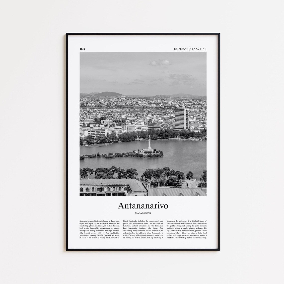 Antananarivo Madagascar Black And White Travel Photography Wall Poster