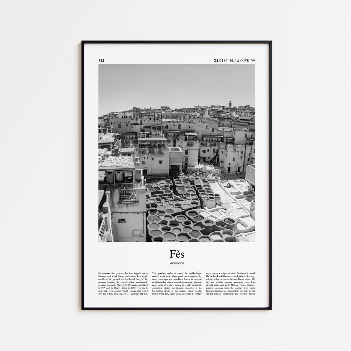 Fes Morocco Leather Tannery Black And White Travel Photo Poster