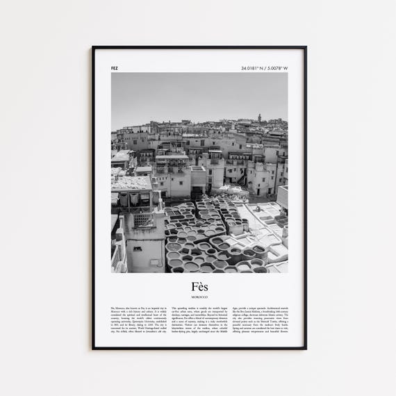 Fs Black And White Print Photo Poster Fes Travel Gift Morocco Wall Art Minimal Home Decor