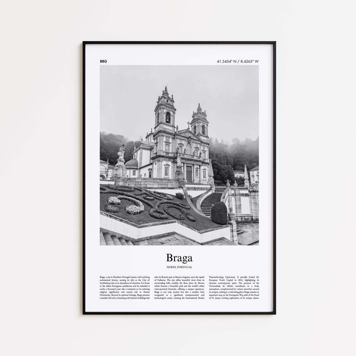 Braga Portugal Bom Jesus Sanctuary Black And White Travel Poster