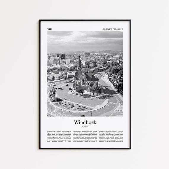 Windhoek Black And White Print Photo Poster Travel Gift Namibia Wall Art Minimal Home Decor