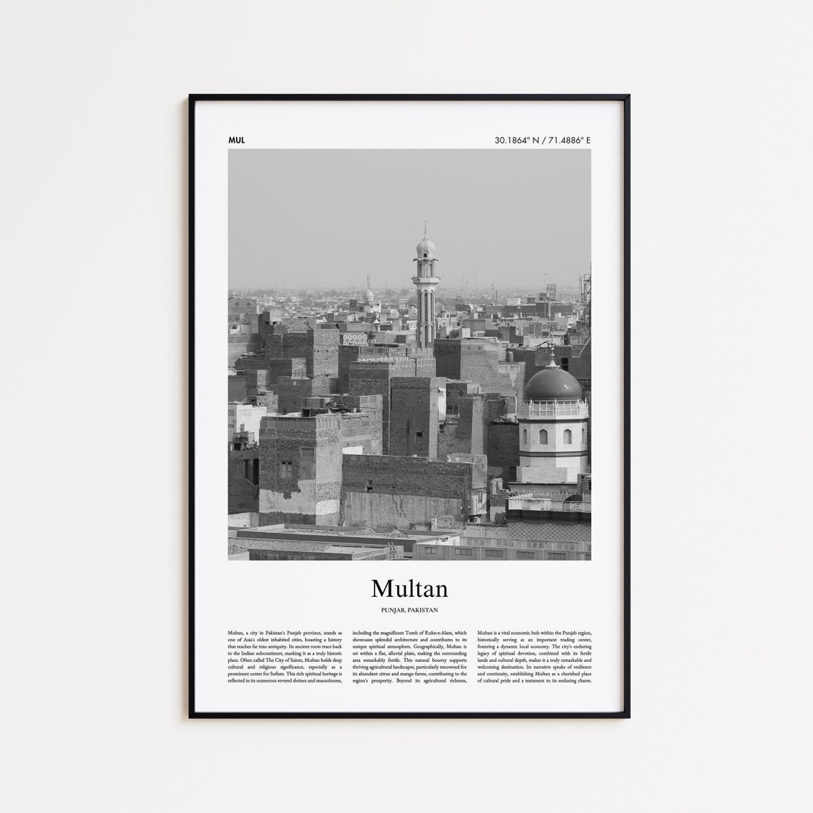 Multan Punjab Pakistan Old City Black And White Photo Poster