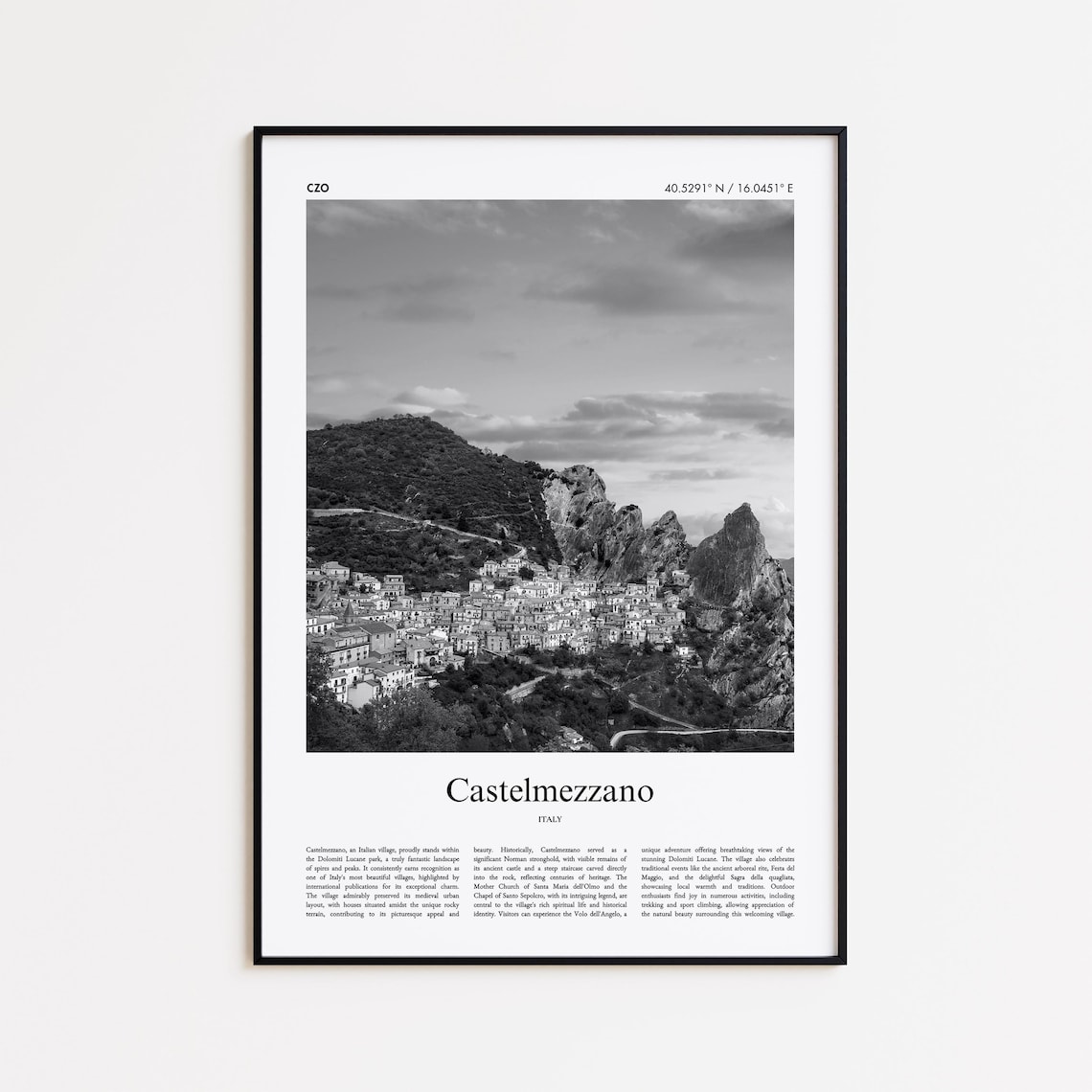 Castelmezzano Italy Black and White Mountain Village Photo Poster