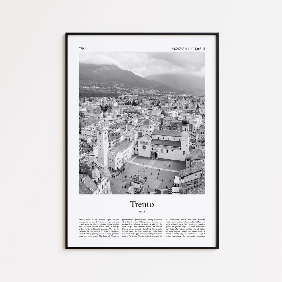Trento Italy Cathedral Piazza Black And White Photo Art Poster