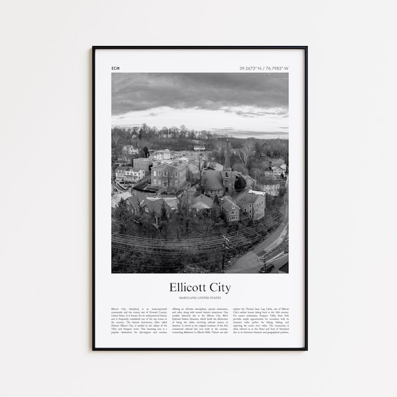 Ellicott City Maryland Black and White Historic Town Photo Poster