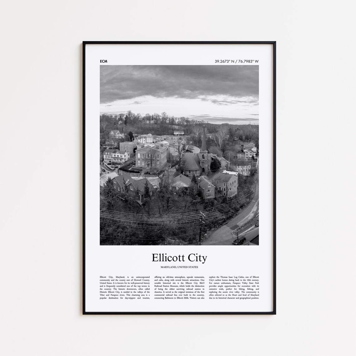 Ellicott City Black And White Print Photo Poster Travel Gift Maryland United States Usa