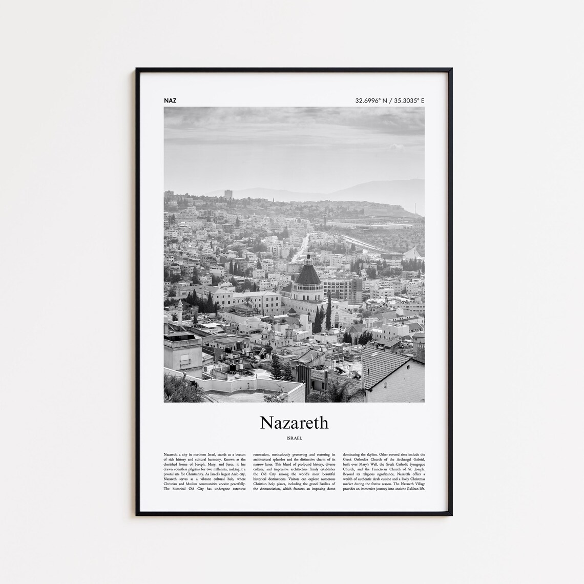 Nazareth Israel Old City Basilica Black And White Photo Poster