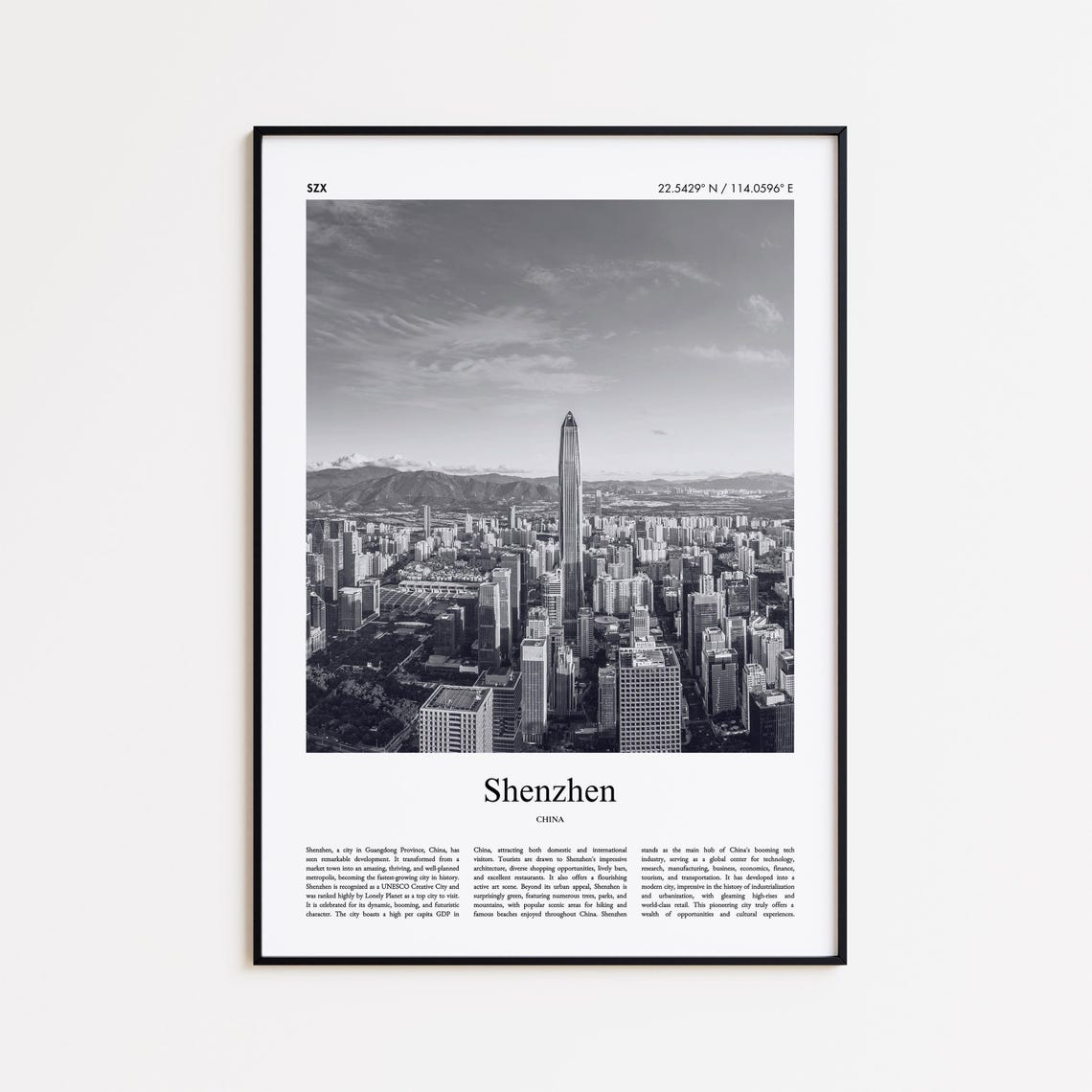 Shenzhen China Black And White Skyline Photography Poster Modern