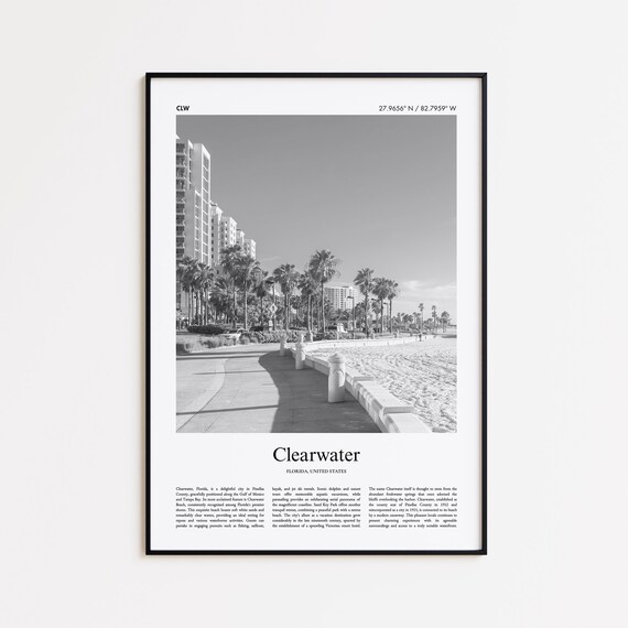 Clearwater Florida Black And White Beach Photo Travel Poster