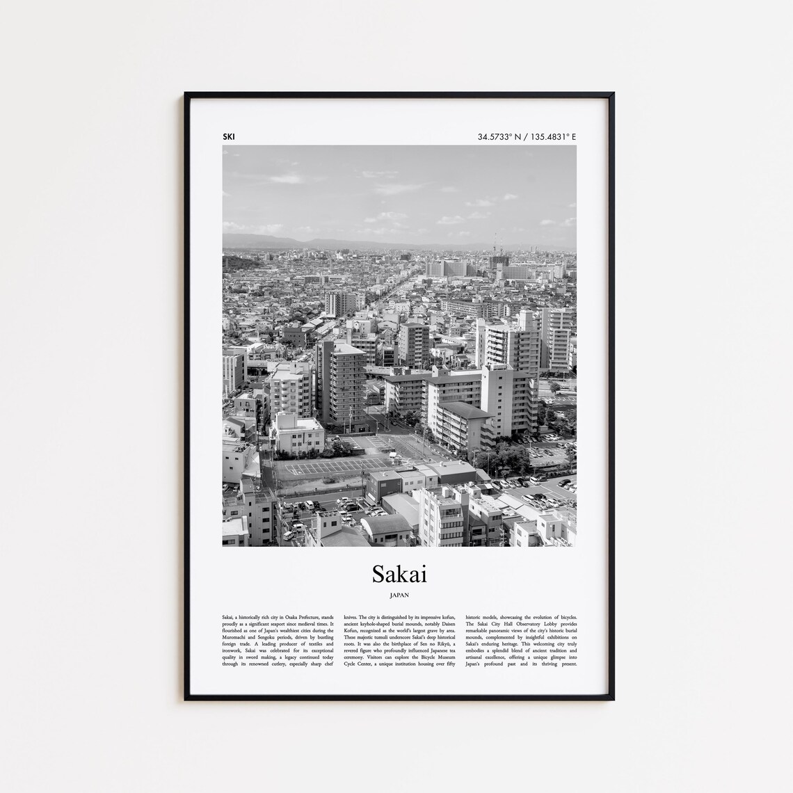 Sakai Japan Black And White City Skyline Travel Photo Wall Art