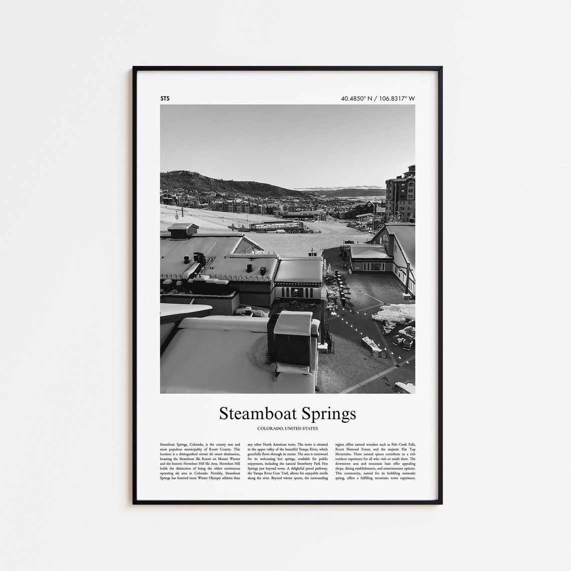 Steamboat Springs Colorado Black And White Photo Poster With Coordinates