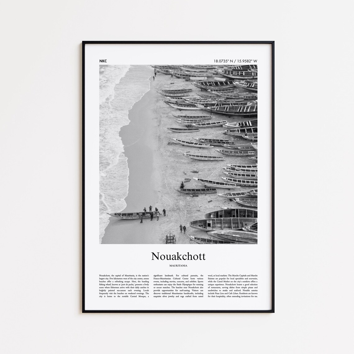 Nouakchott Mauritania Fishing Boats Aerial Beach Black White Poster