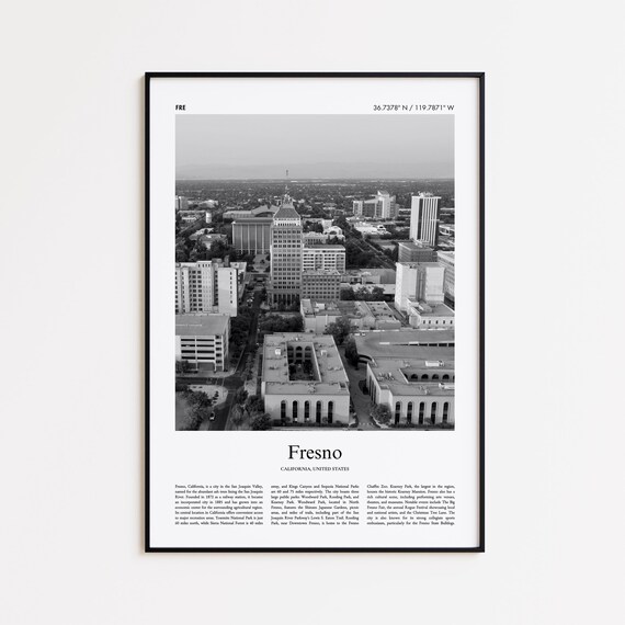 Fresno California Downtown Aerial Black And White Photo Poster