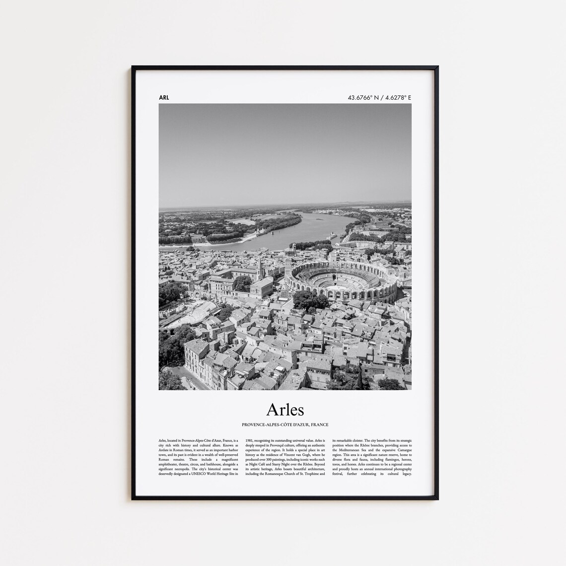 Arles France Black and White Roman Amphitheater Aerial Photo Poster