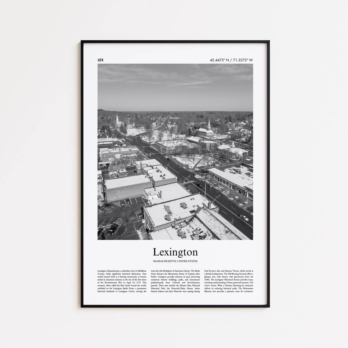 Lexington Massachusetts Black and White Aerial Town Photo Poster