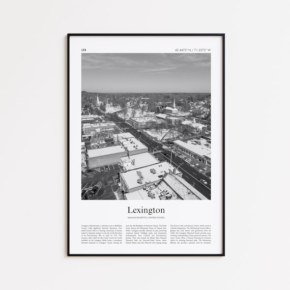 Lexington Massachusetts Black and White Aerial Town Photo Poster
