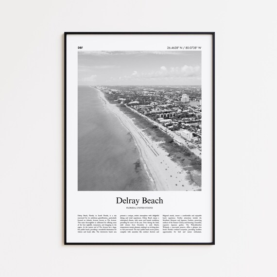 Delray Beach Florida Black and White Aerial Beach Photo Poster