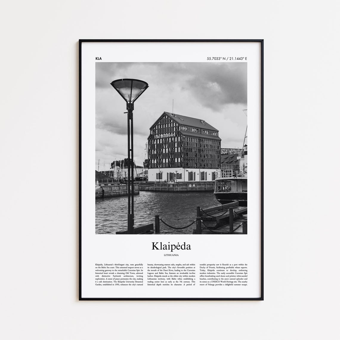 Klaipeda Lithuania Black And White Old Harbor Waterfront Photo Poster