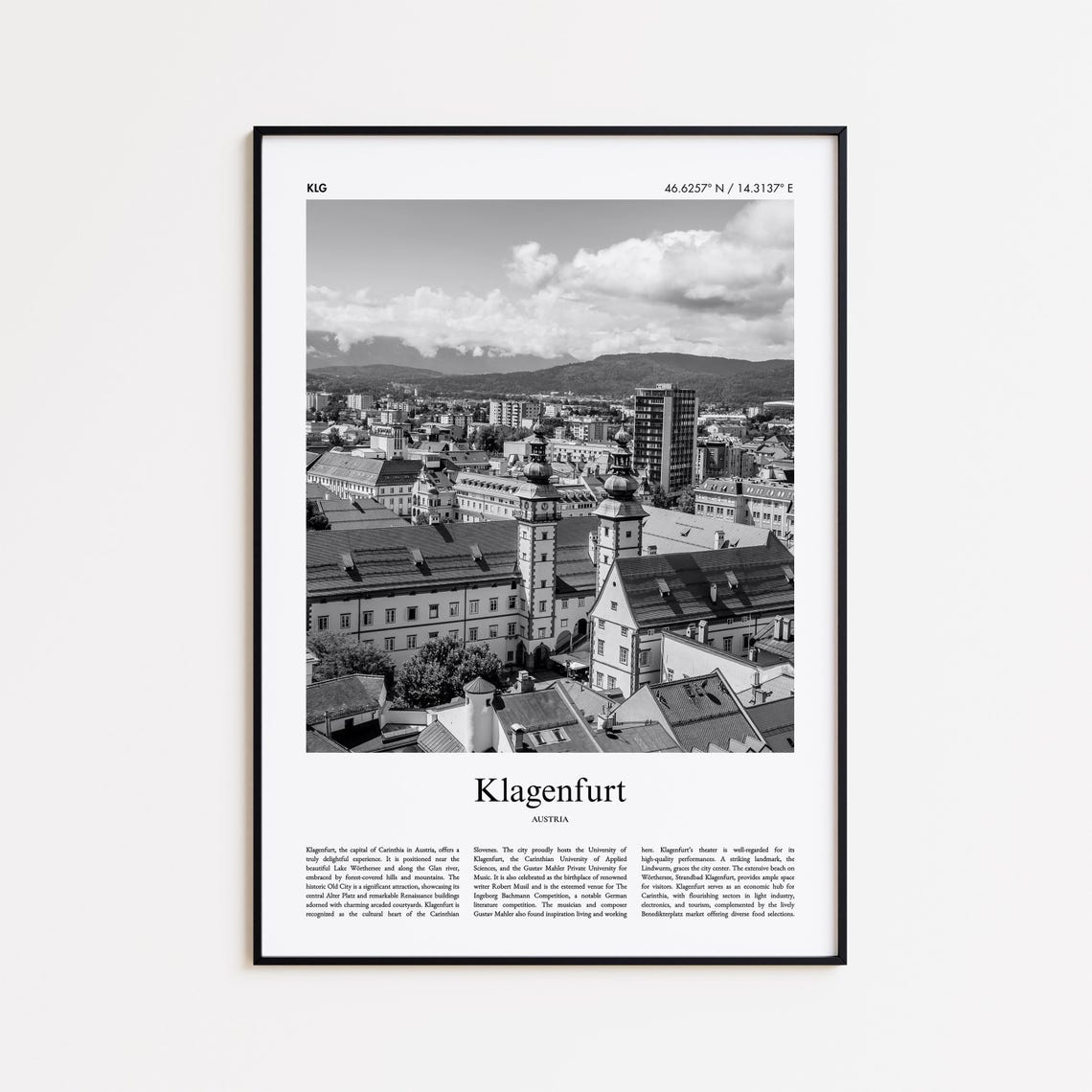 Klagenfurt Austria Black White Old Town Cityscape View Poster