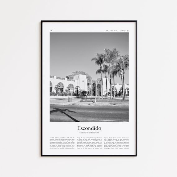 Escondido California Black and White Historic Building Travel Poster