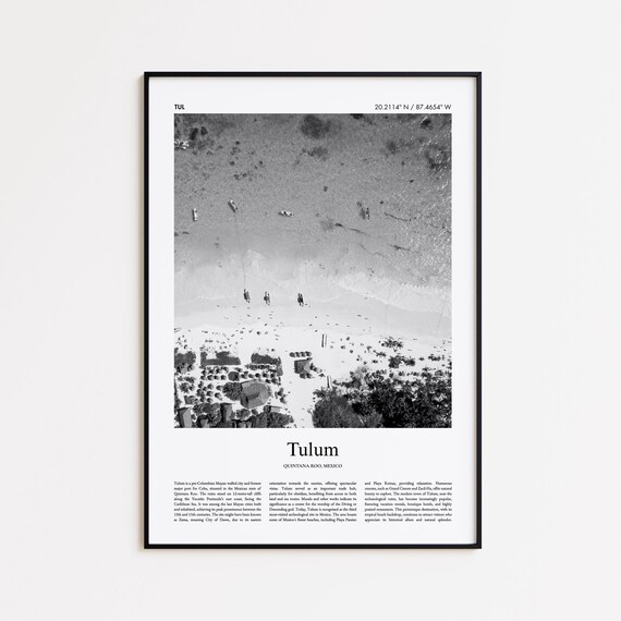 Tulum Mexico Black And White Aerial Beach Photo Travel Wall Art