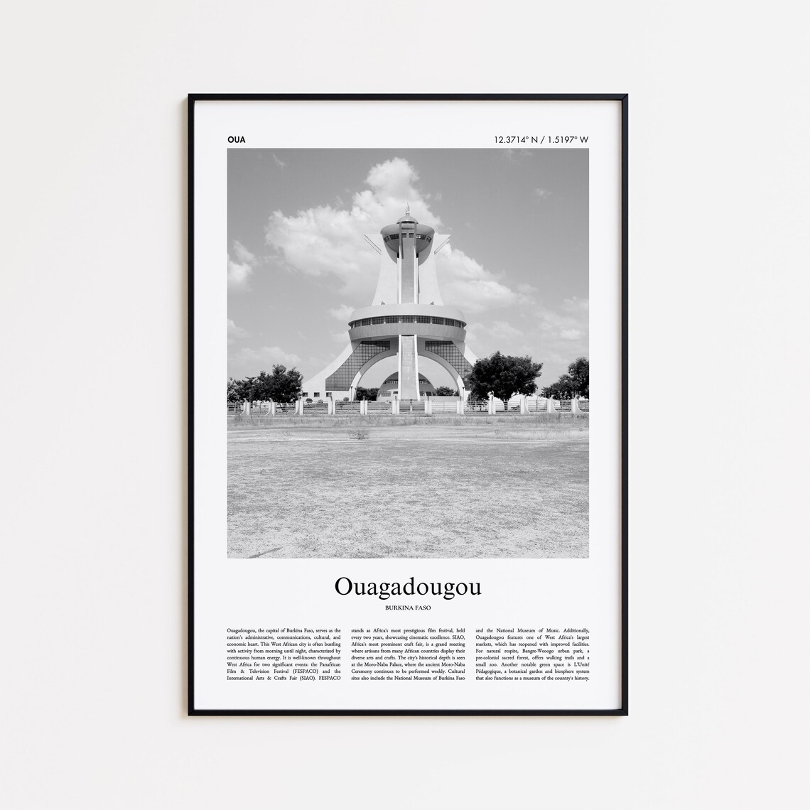Ouagadougou Burkina Faso Black And White Travel Photography Poster