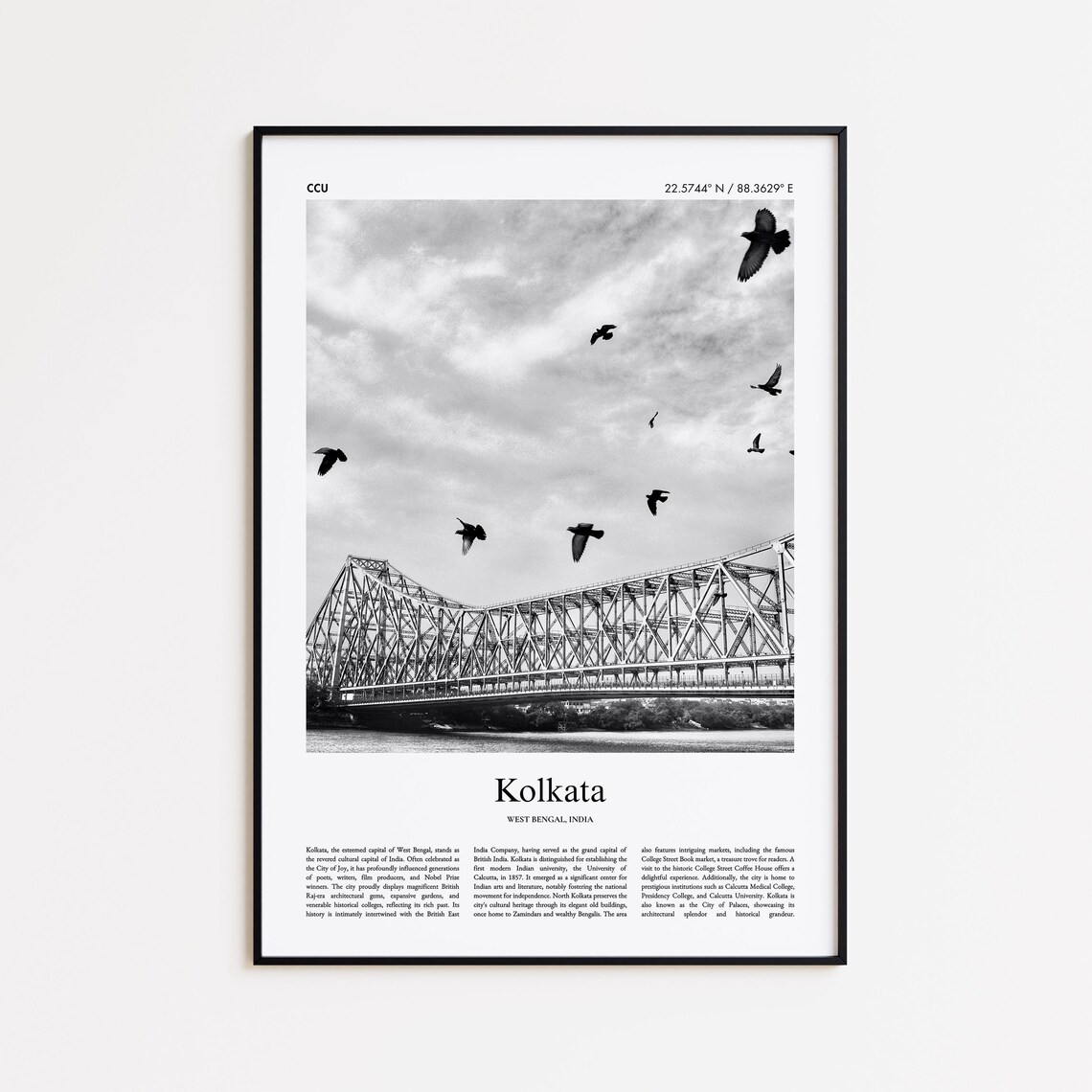 Kolkata Black And White Travel Gift Poster