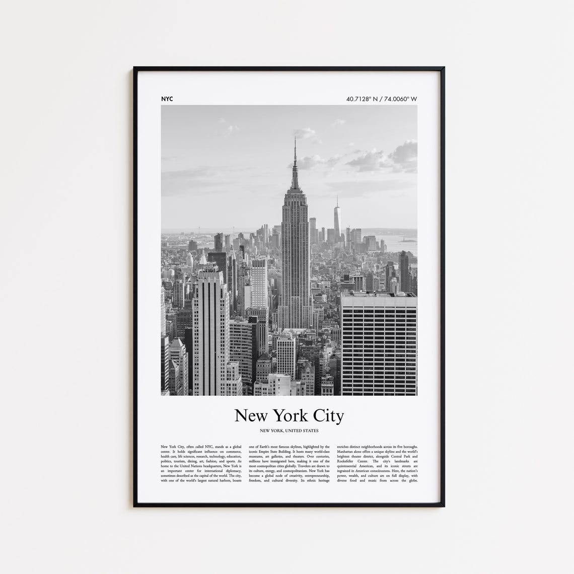 New York City Black And White Empire State Skyline Photo Poster