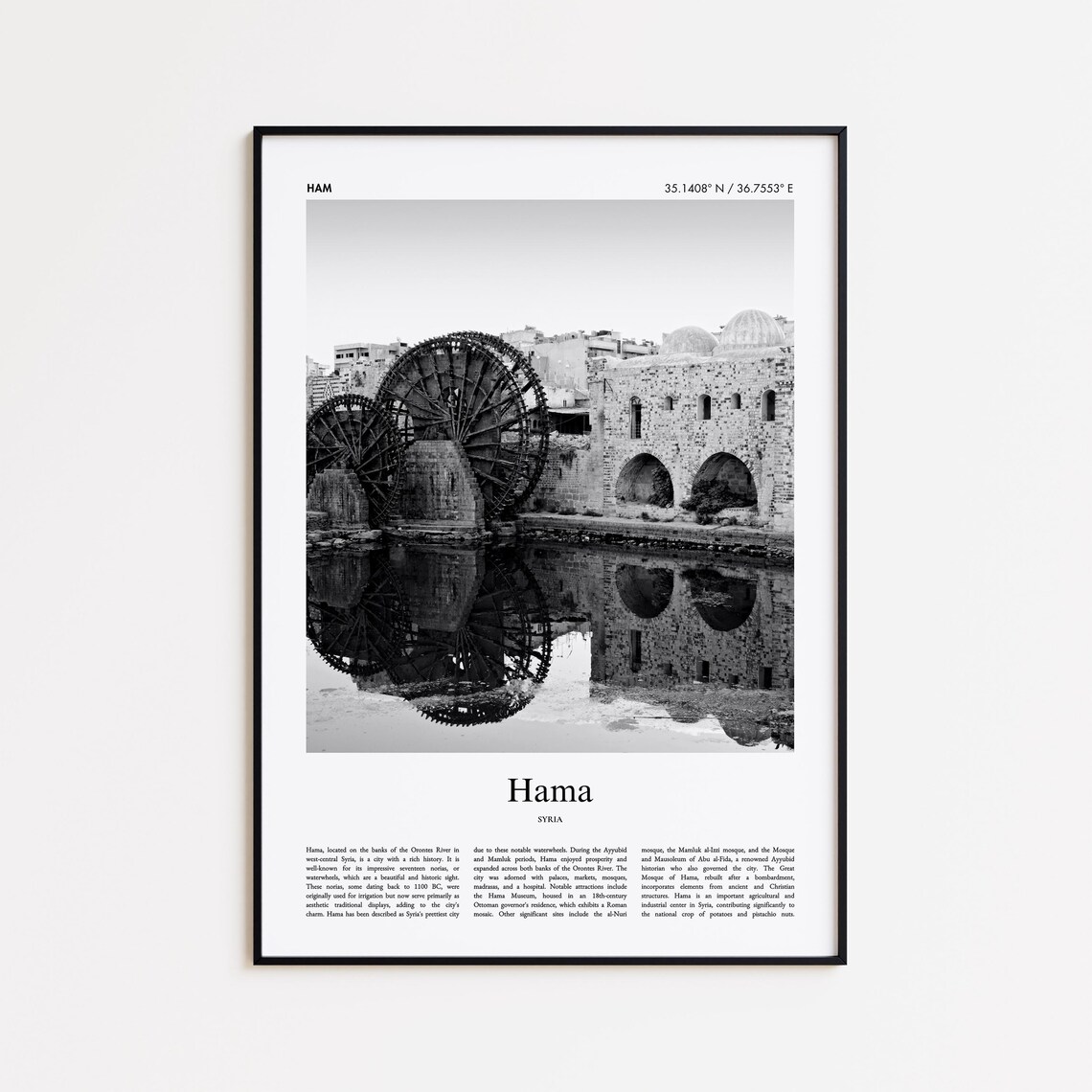 Hama Syria Ancient Norias Waterwheels Black White Photo Poster