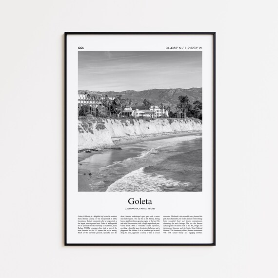Goleta California Black White Beach Cliffs Coastal Photo Poster