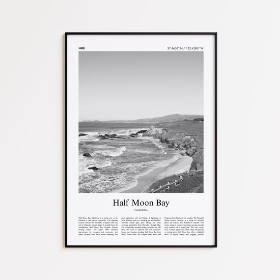 Half Moon Bay Black And White Print Photo Poster Travel Gift Wall Art