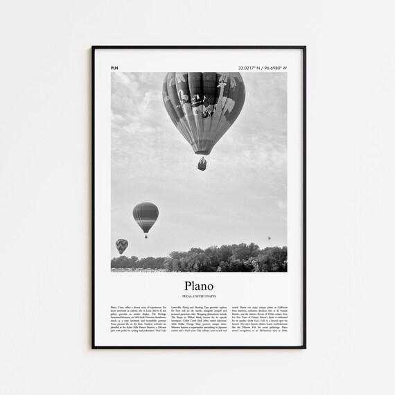 Plano Texas Hot Air Balloon Black And White Photo City Poster