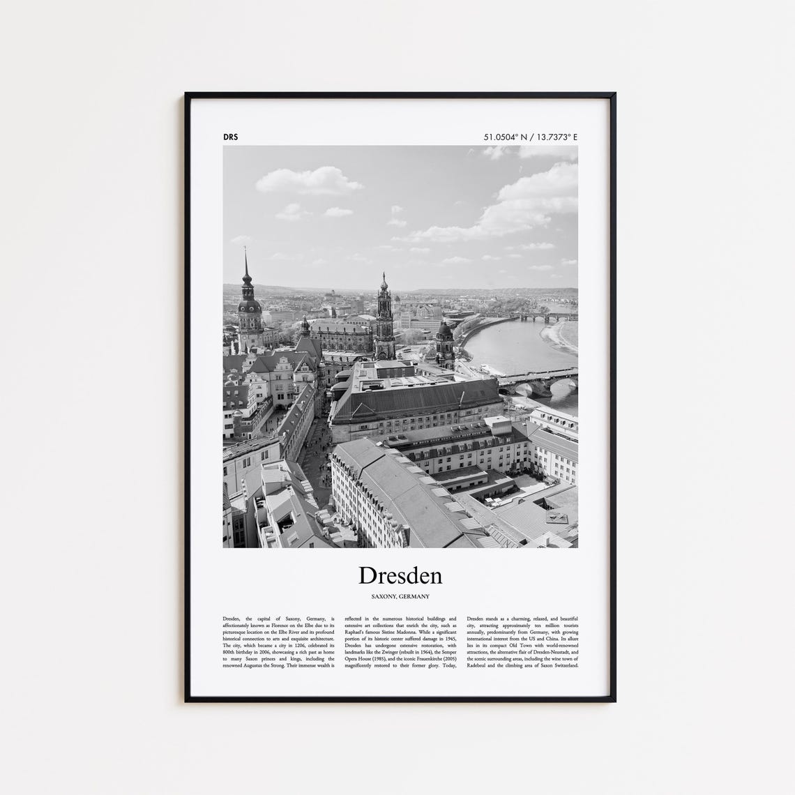 Dresden Germany Historic Black And White Old Town Photography Poster