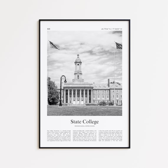 State College Pennsylvania Old Main Black White Photo Poster