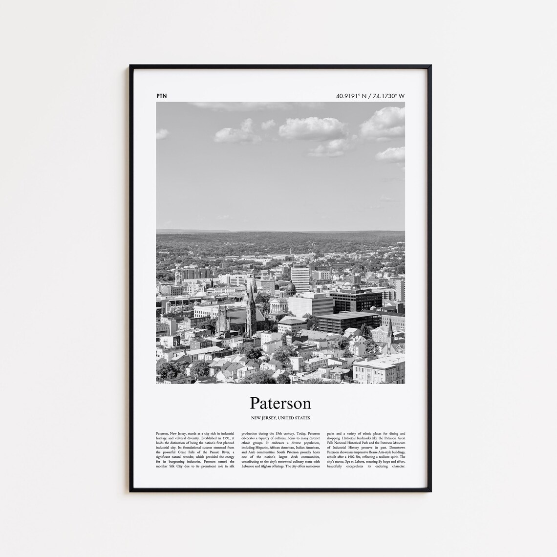 Paterson New Jersey Black and White City Photo Travel Poster