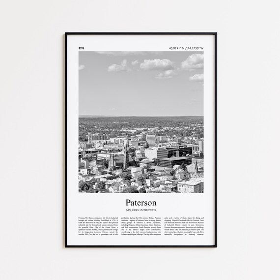 Paterson New Jersey Black and White City Photo Travel Poster