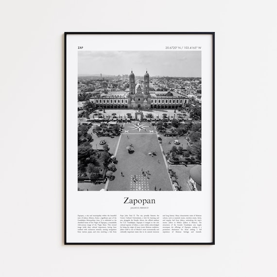 Zapopan Basilica Aerial Black and White Plaza Photo Travel Poster