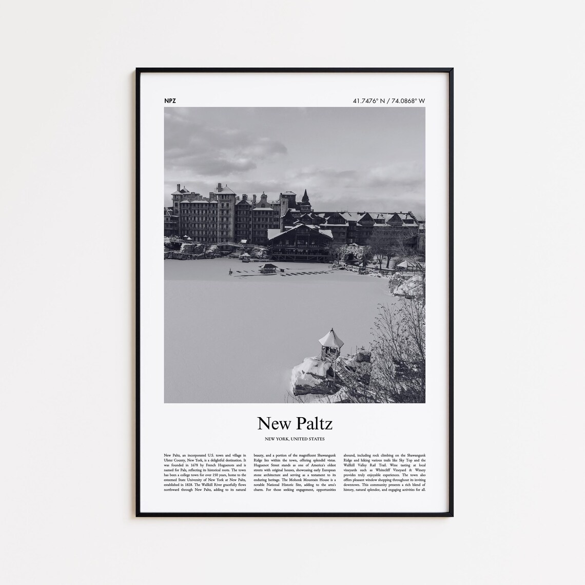 New Paltz New York Black And White Historic Town Photo Poster