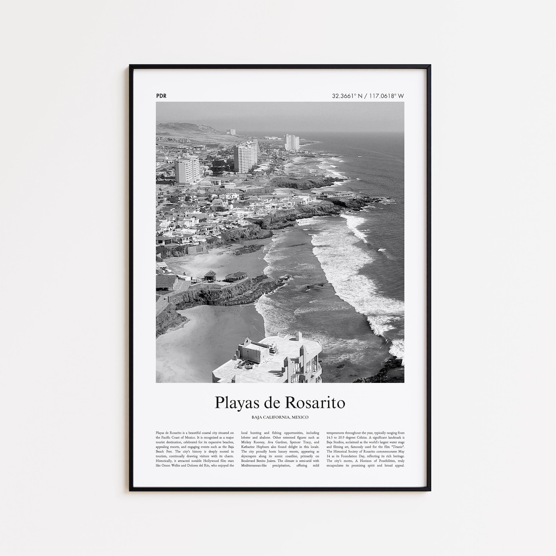 Playas De Rosarito Baja California Coastal Aerial Travel Poster