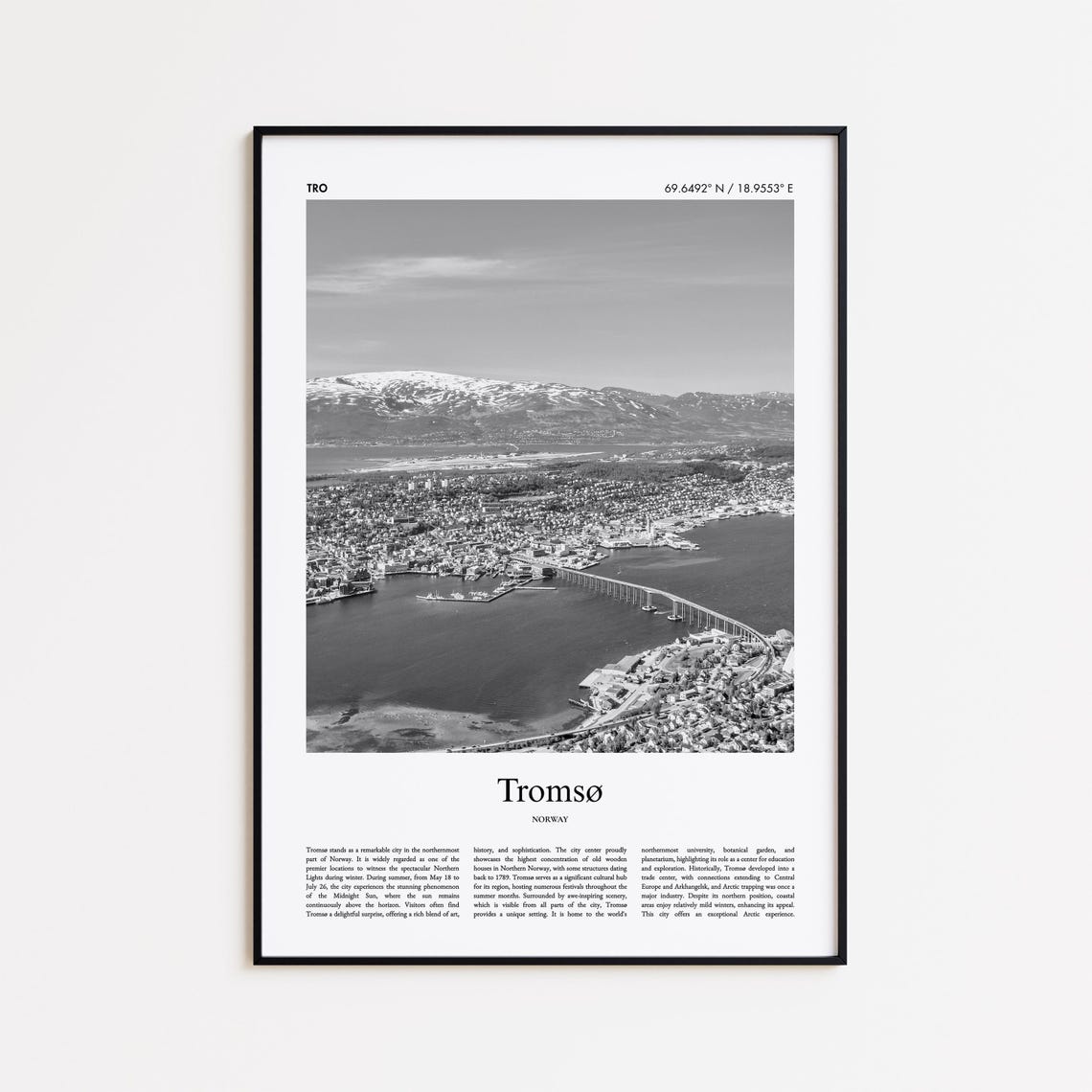 Tromso Norway Black And White Arctic Harbor Bridge Photo Poster