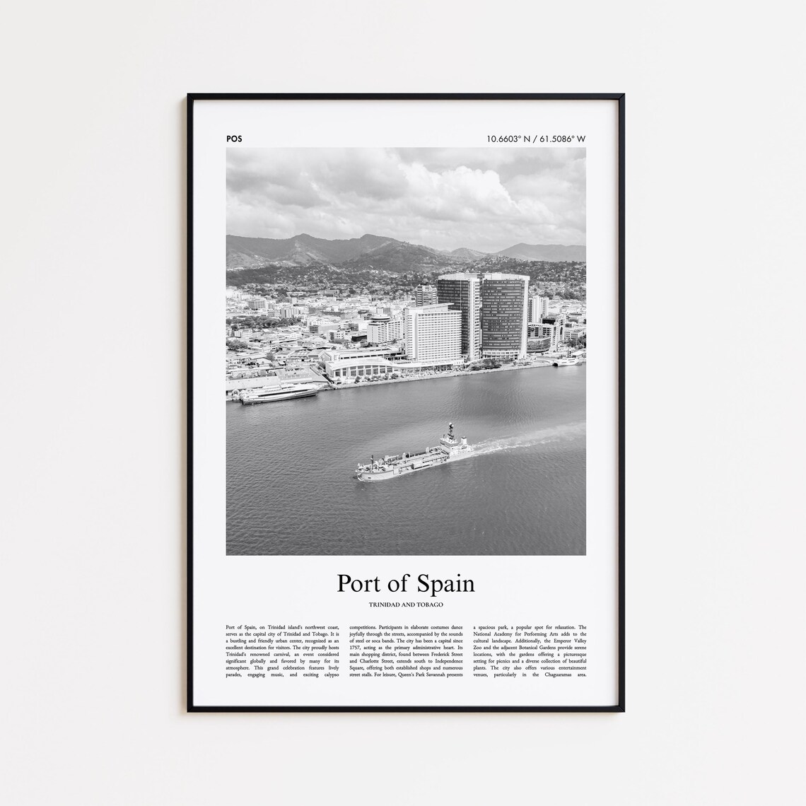 Port Of Spain Black White Photo Travel Trinidad Tobago Poster