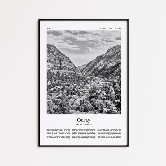 Ouray Colorado Black And White Mountain Valley Town Photo Poster