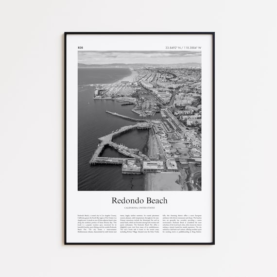 Redondo Beach California Pier Aerial Black And White Travel Poster