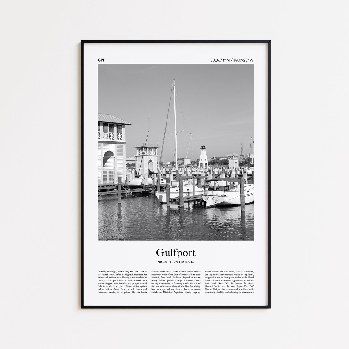 Gulfport Mississippi Black And White Harbor Lighthouse Photo Poster