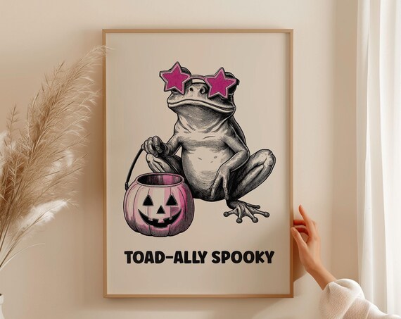 Toad-ally Spooky Cute Frog Halloween Pumpkin Bucket Art Poster