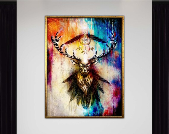 Deer Wall Art Forest Animal Decor Hunting Stag Print Modern Farmhouse Vintage