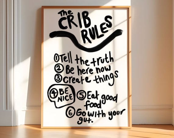 The Rules Art Print House Home Gift Black And White Prints Decor Bar Cart Apartment Wall