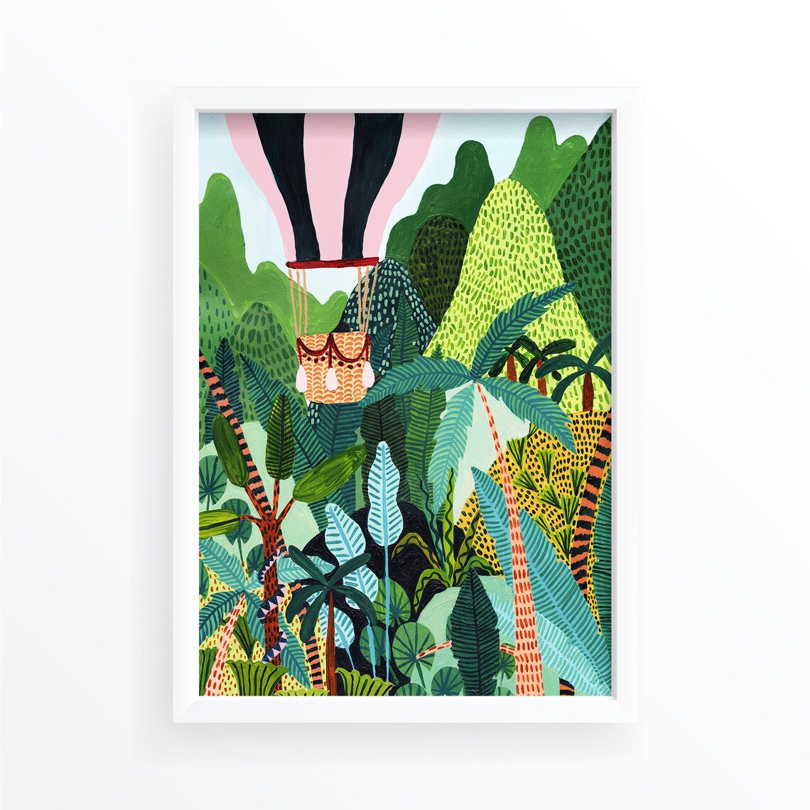 Hot Air Balloon Jungle Botanical Art Print, Nursery Decor